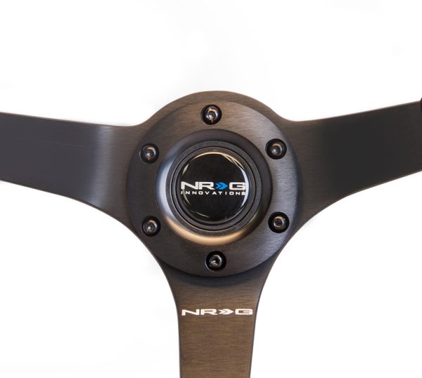 lmr NRG Odi signature RACE STYLE - 350mm sport steering wheel (3' deep) black Suede w/ Black baseball stitching - Matte Black spoke
