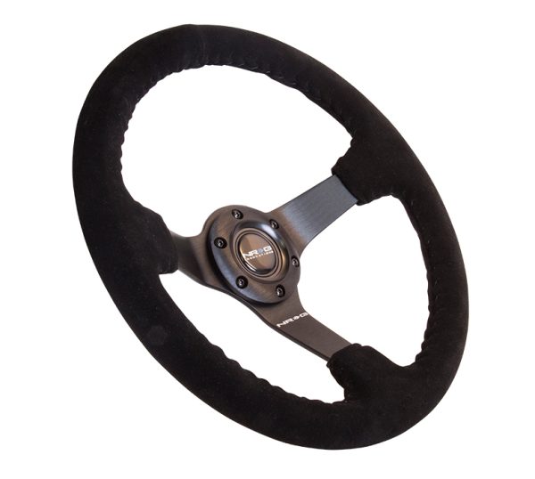 lmr NRG Odi signature RACE STYLE - 350mm sport steering wheel (3' deep) black Suede w/ Black baseball stitching - Matte Black spoke