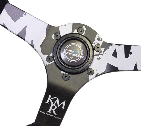 lmr NRG Kyle Mohan Signature 3" Deep, 5mm matte black spoke, 350mm Sport Steering Wheel Black suede w/ color stitching