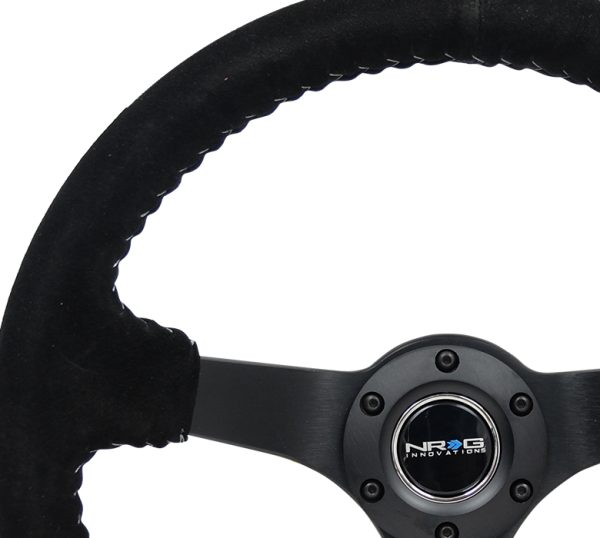 lmr NRG 3" Deep, 5mm matte black spoke, 350mm Sport Steering Wheel Black suede w/ Silver baseball stitching