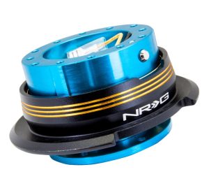 NRG Quick Release Kit Gen 2.9 Dual Stripe Edition – New Blue Bas / Svart Ring med Kromad Guld Horisontella Stripes