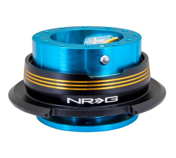 lmr NRG Quick Release Kit Gen 2.9 Dual Stripe Edition - New Blue Bas / Svart Ring med Kromad Guld Horisontella Stripes