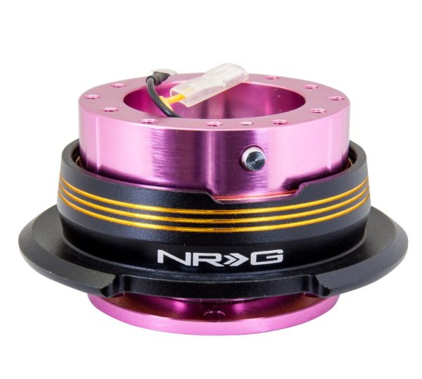 lmr NRG Quick Release Kit Gen 2.9 Dual Stripe Edition - Pink Body / Black Ring w/ Chrome Gold  Horizontal Stripes