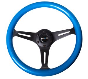 NRG Wood Steering Wheel 350mm 3 black spokes – blue pearl/flake paint