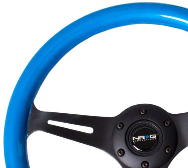 lmr NRG Wood Steering Wheel 350mm 3 black spokes - blue pearl/flake paint