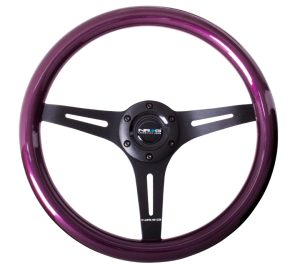 NRG Wood Steering Wheel 350mm 3 black spokes – purple pearl/flake paint