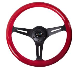 NRG Wood Steering Wheel 350mm 3 black spokes – red pearl/flake paint