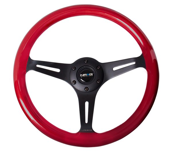 lmr NRG Wood Steering Wheel 350mm 3 black spokes - red pearl/flake paint