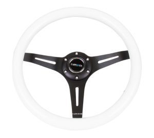 NRG Wood Steering Wheel 350mm 3 Black spokes – White Paint Grip