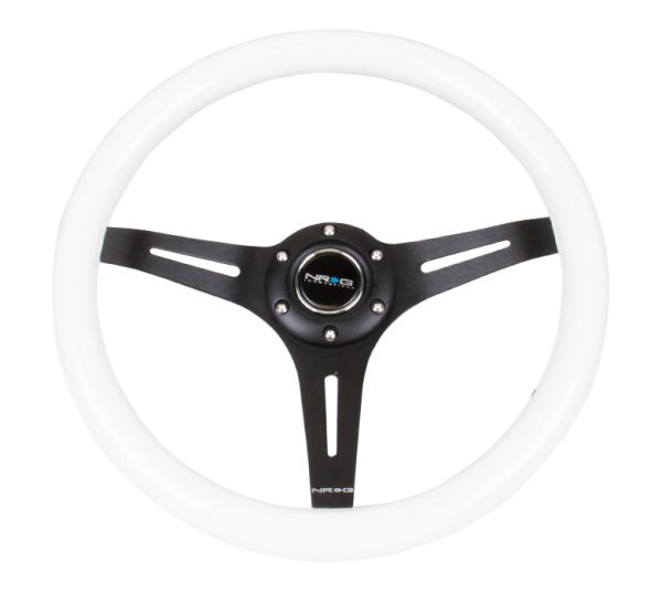 lmr NRG Wood Steering Wheel 350mm 3 Black spokes - White Paint Grip