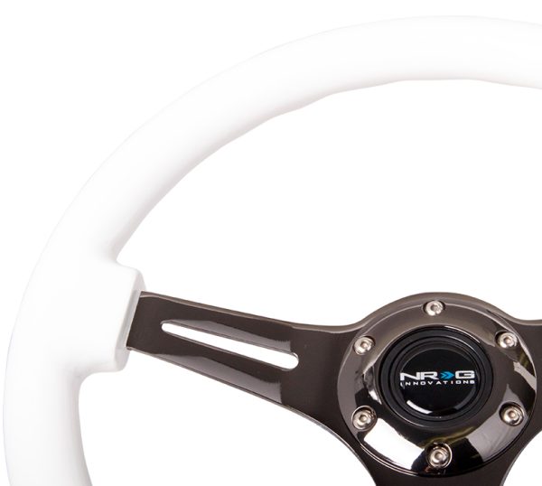 lmr NRG Wood Steering Wheel 350mm 3 Black spokes - White Paint Grip