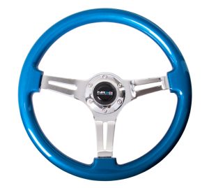 NRG Wood Steering Wheel 350mm 3 chrome spokes – blue pearl/flake paint