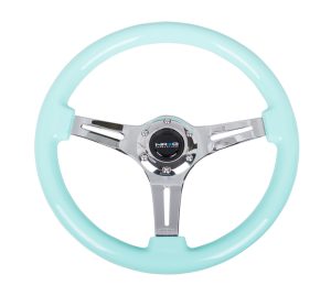 NRG Wood Steering Wheel 350mm 3 chrome spokes – Minty Fresh Color
