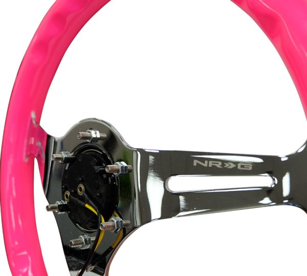 lmr NRG Neon Rosa Träratt 350mm 3-ekrad Kromat Centrum