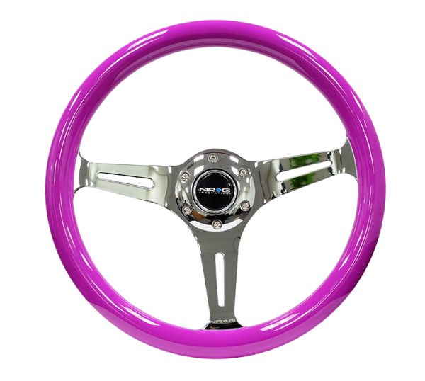 lmr NRG Wood Steering Wheel 350mm 3 chrome spokes - Neon PURPLE Color