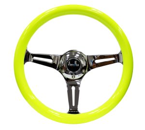 NRG Wood Steering Wheel 350mm 3 chrome spokes – Neon YELLOW Color