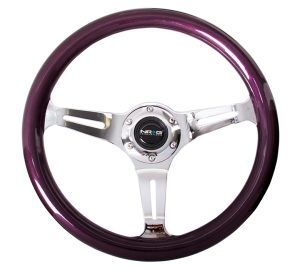 NRG Wood Steering Wheel 350mm 3 chrome spokes – purple pearl/flake paint