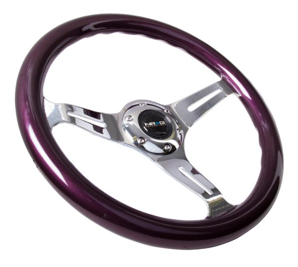 lmr NRG Wood Steering Wheel 350mm 3 chrome spokes - purple pearl/flake paint