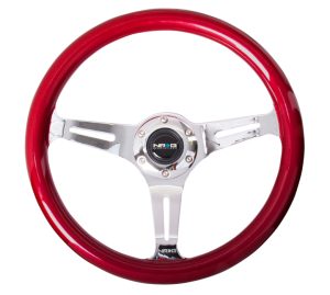 NRG Wood Steering Wheel 350mm 3 chrome spokes – red pearl/flake paint