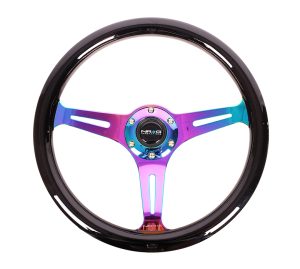 NRG Wood Steering Wheel 350mm 3 Neochrome spokes – Black Paint Grip