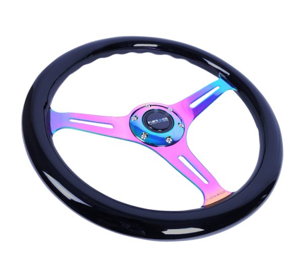 lmr NRG Wood Steering Wheel 350mm 3 Neochrome spokes - Black Paint Grip