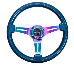 NRG Wood Steering Wheel 350mm 3 Neochrome spokes – blue pearl/flake paint