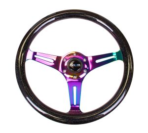 NRG Galaxy Wood Steering Wheel 350mm 3 Neochrome spokes – Black Sparkled Color
