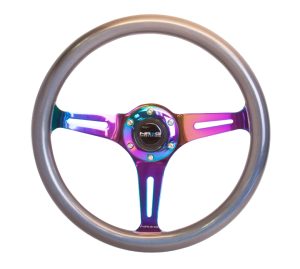 NRG Chameleon Wood Steering Wheel 350mm 3 Neochrome spokes – pearlescent Paint Grip