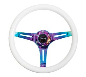 NRG Wood Steering Wheel 350mm 3 Neochrome spokes – Glow-n-dark grip