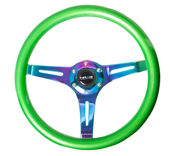 lmr NRG Wood Steering Wheel 350mm 3 Neochrome spokes - green pearl/flake paint