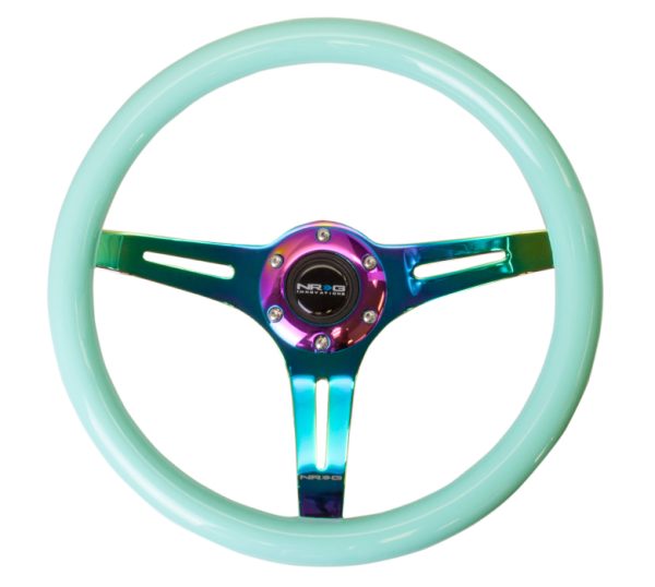lmr NRG Wood Steering Wheel 350mm 3 Neochrome spokes - Minty Fresh Color