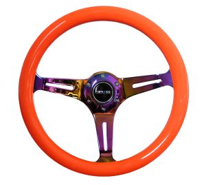 NRG Wood Steering Wheel 350mm 3 Neochrome spokes – Neon ORANGE Color