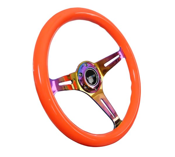 lmr NRG Wood Steering Wheel 350mm 3 Neochrome spokes - Neon ORANGE Color