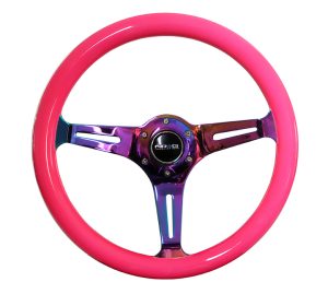 NRG Wood Steering Wheel 350mm 3 Neochrome spokes – Neon PINK Color