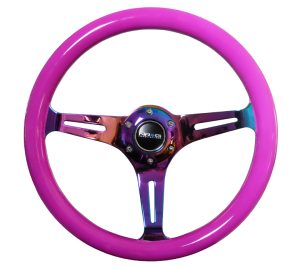 NRG Wood Steering Wheel 350mm 3 Neochrome spokes – Neon PURPLE Color