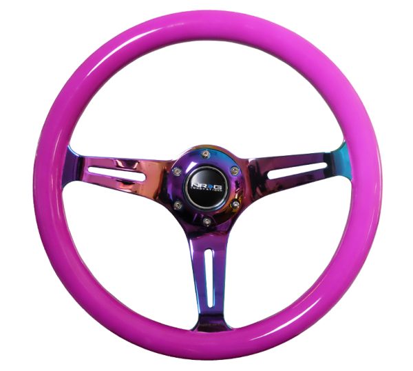 lmr NRG Wood Steering Wheel 350mm 3 Neochrome spokes - Neon PURPLE Color