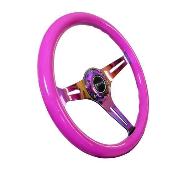 lmr NRG Wood Steering Wheel 350mm 3 Neochrome spokes - Neon PURPLE Color