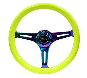 NRG Wood Steering Wheel 350mm 3 Neochrome spokes – Neon YELLOW Color