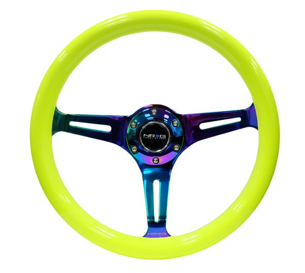 lmr NRG Wood Steering Wheel 350mm 3 Neochrome spokes - Neon YELLOW Color