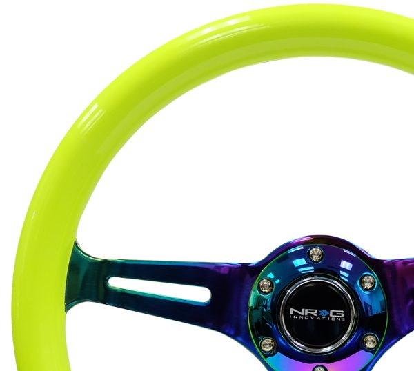 lmr NRG Wood Steering Wheel 350mm 3 Neochrome spokes - Neon YELLOW Color