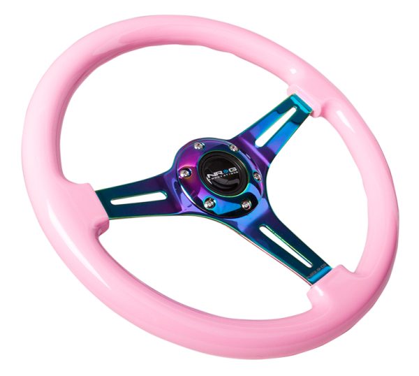 lmr NRG Wood Steering Wheel 350mm 3 Neochrome spokes - solid pink painted grip