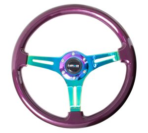 NRG Wood Steering Wheel 350mm 3 Neochrome spokes – purple pearl paint