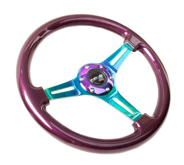 lmr NRG Wood Steering Wheel 350mm 3 Neochrome spokes - purple pearl paint