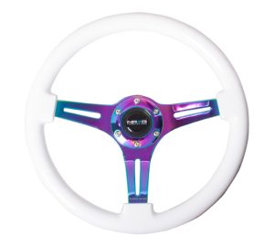 NRG Wood Steering Wheel 350mm 3 Neochromw spokes – White Paint Grip