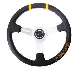 NRG 360 mm Bumble Bee Sport Wheel – Blk Leather with double ylw Center mark