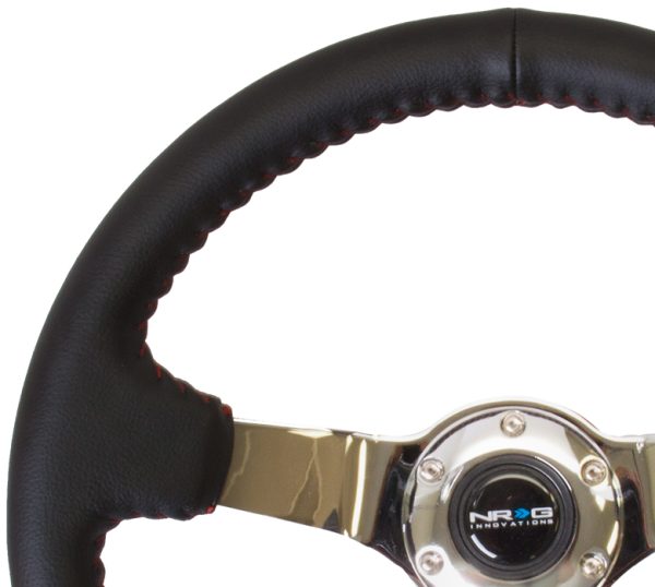 lmr NRG 350mm Sport wheel - Black Leather, Red Baseball Stitch, Chrome spk - Yellow stripe
