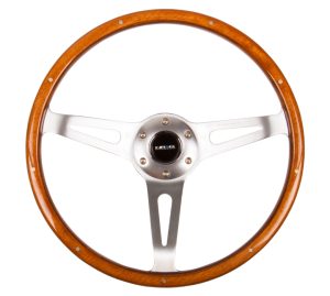 NRG Classic Wood Grain Wheel, 365mm, 3 spoke center in polished aluminum, wood w/ metal accents