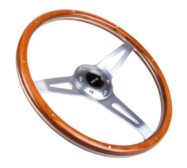 lmr NRG Classic Wood Grain Wheel, 365mm, 3 spoke center in polished aluminum, wood w/ metal accents