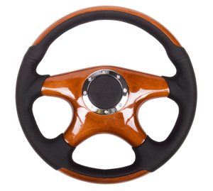 NRG Classic Wood Grain Wheel, 350mm, 4 spoke center in Wood and Leather.