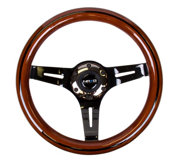 lmr NRG Classic Dark Wood Grain Wheel, Black line inlay, 310mm, 3 spoke center in Black Chrome
